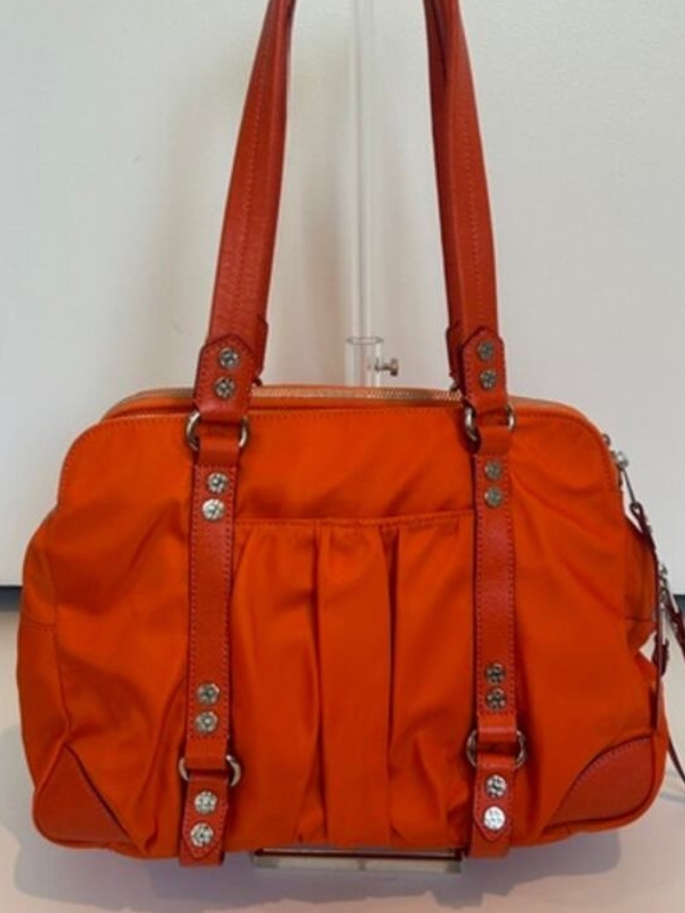 MZ Wallace rarely seen  Orange Nylon Pleated Crossbody Tote.